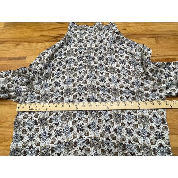 I.E. Women's 20 Brown Button-Up 100% Silk Shirt Floral Casual Chic Boho Work - Picture 8 of 8